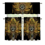 Golden Spiritual Lotus Print 3 Piece Kitchen Curtains