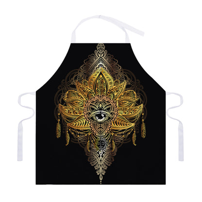 Golden Spiritual Lotus Print Adjustable Apron