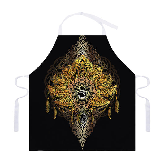 Golden Spiritual Lotus Print Adjustable Apron
