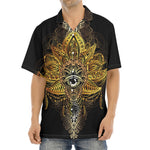 Golden Spiritual Lotus Print Aloha Shirt