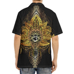 Golden Spiritual Lotus Print Aloha Shirt