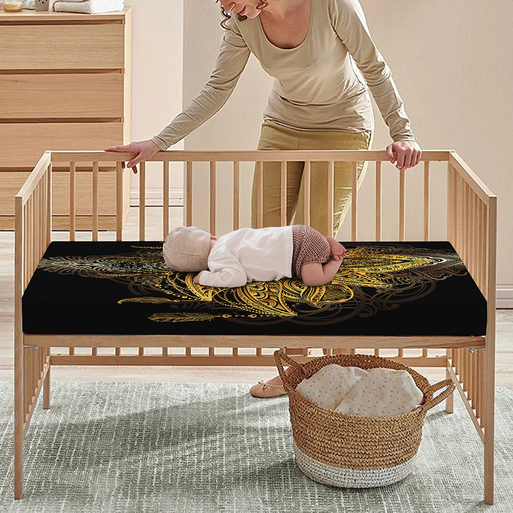 Golden Spiritual Lotus Print Baby Crib Sheet