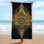 Golden Spiritual Lotus Print Beach Towel