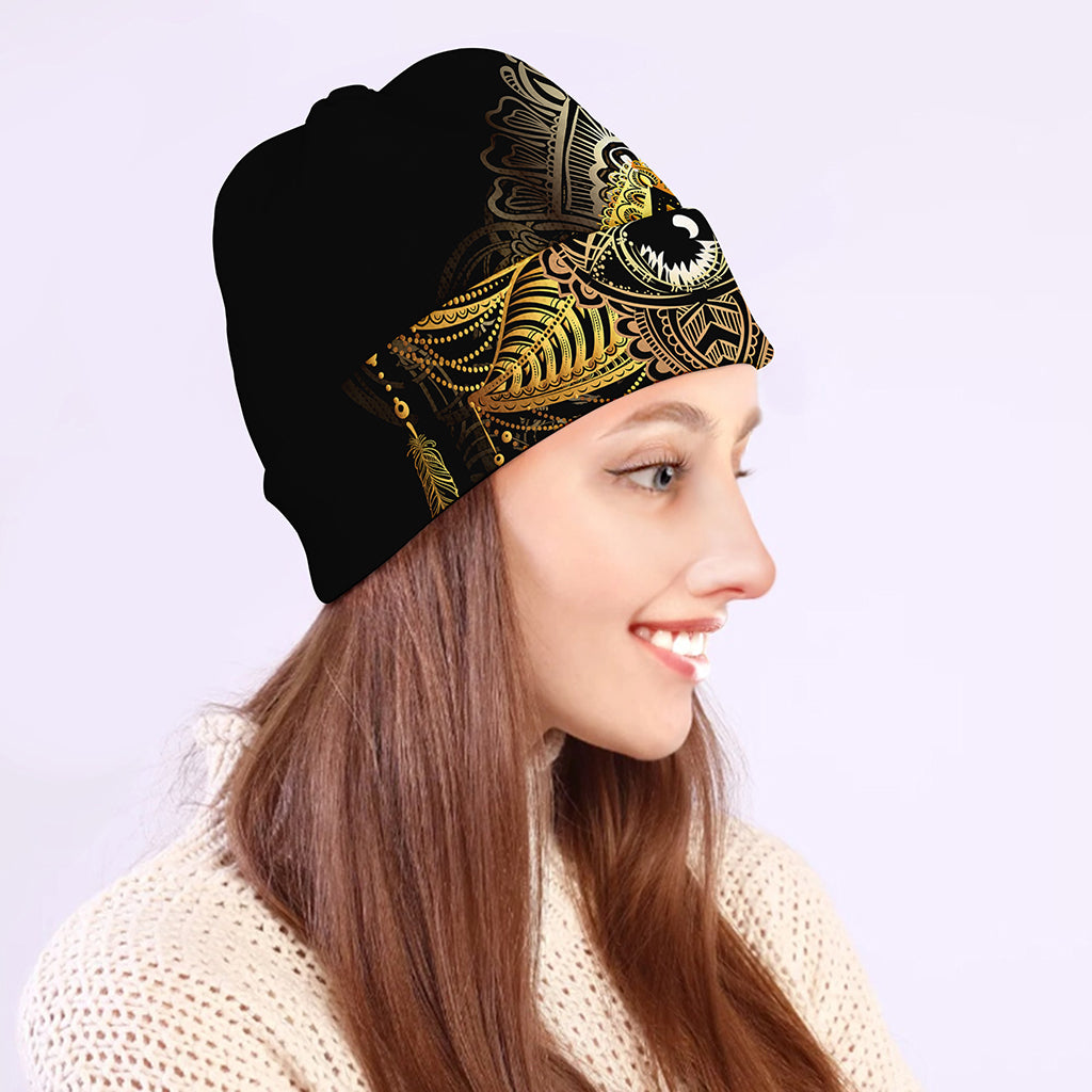Golden Spiritual Lotus Print Beanie