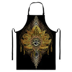 Golden Spiritual Lotus Print Bib Apron With Pocket