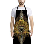 Golden Spiritual Lotus Print Bib Apron With Pocket