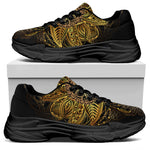 Golden Spiritual Lotus Print Black Chunky Shoes