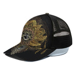 Golden Spiritual Lotus Print Black Mesh Trucker Cap