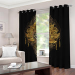 Golden Spiritual Lotus Print Blackout Grommet Curtains