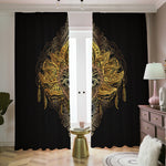 Golden Spiritual Lotus Print Blackout Pencil Pleat Curtains