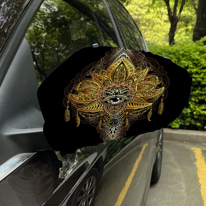 Golden Spiritual Lotus Print Car Side Mirror Covers