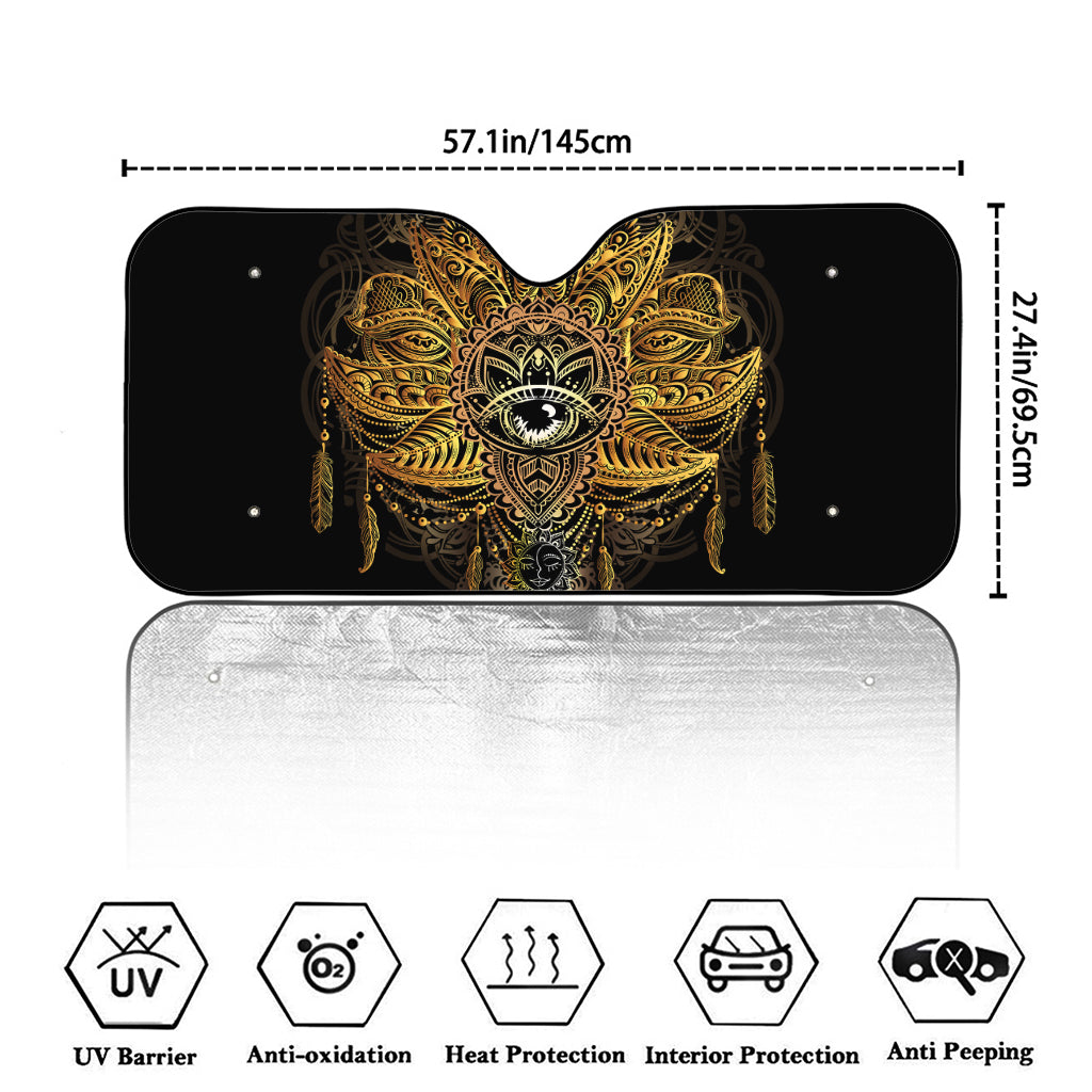 Golden Spiritual Lotus Print Car Windshield Sun Shade