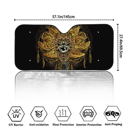 Golden Spiritual Lotus Print Car Windshield Sun Shade
