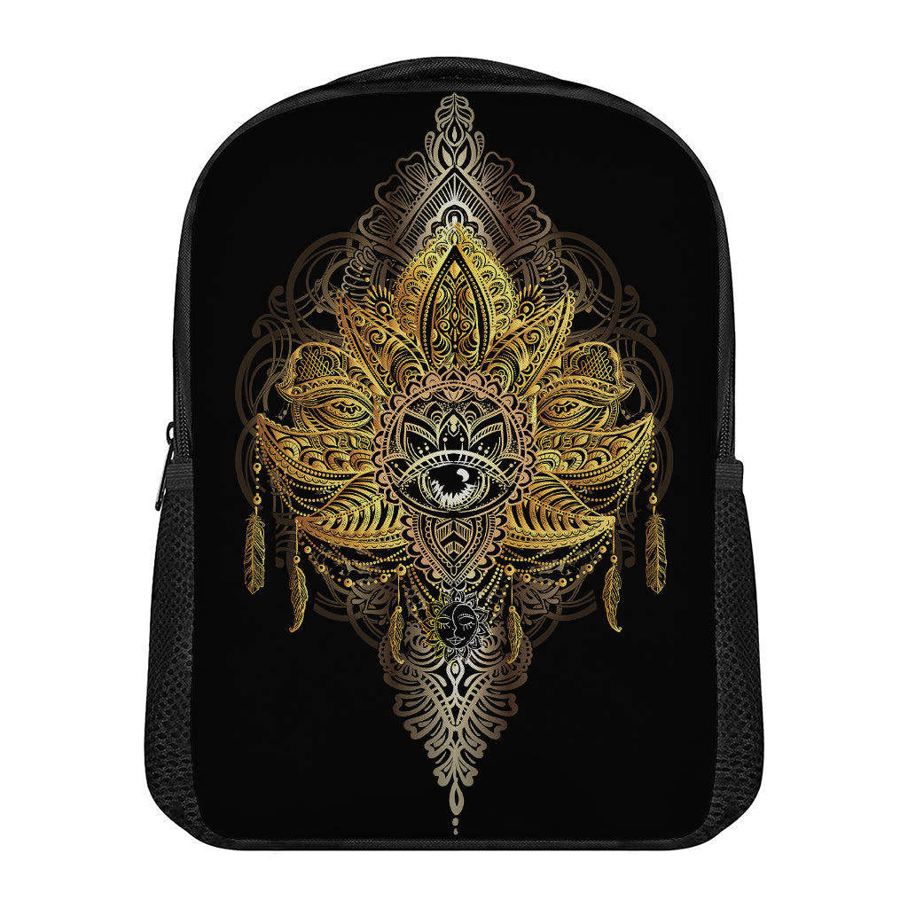 Golden Spiritual Lotus Print Casual Backpack
