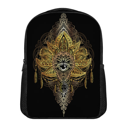 Golden Spiritual Lotus Print Casual Backpack