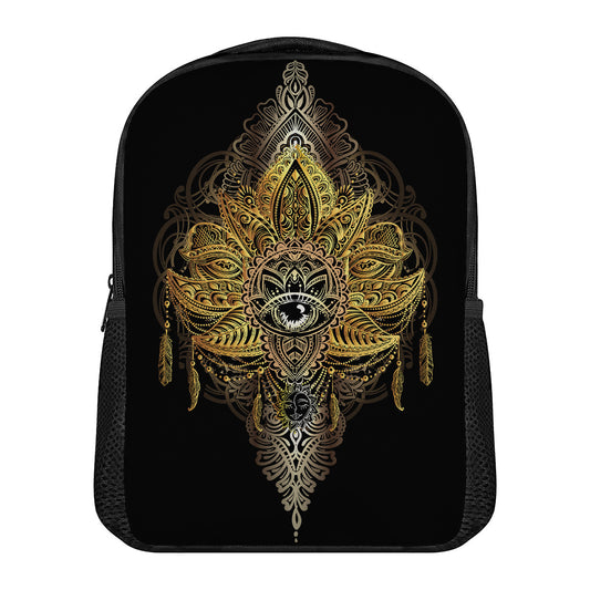 Golden Spiritual Lotus Print Casual Backpack