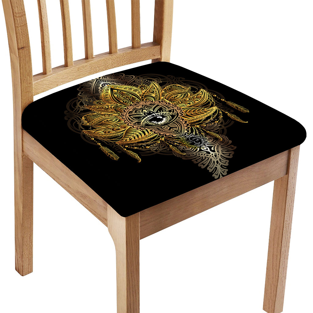 Golden Spiritual Lotus Print Chair Cushion Cover