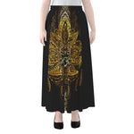 Golden Spiritual Lotus Print Chiffon Maxi Skirt