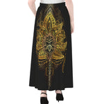 Golden Spiritual Lotus Print Chiffon Maxi Skirt