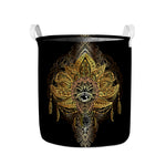 Golden Spiritual Lotus Print Collapsible Laundry Basket