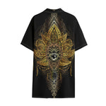 Golden Spiritual Lotus Print Cotton Hawaiian Shirt