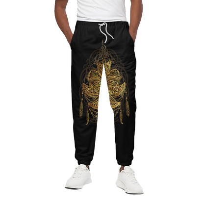 Golden Spiritual Lotus Print Cotton Pants