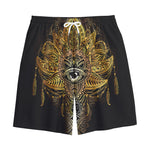 Golden Spiritual Lotus Print Cotton Shorts