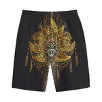 Golden Spiritual Lotus Print Cotton Shorts