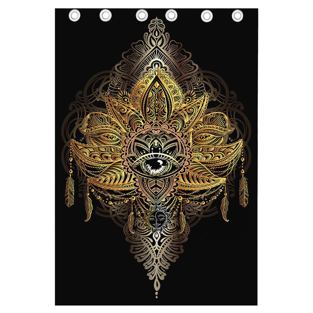 Golden Spiritual Lotus Print Curtain