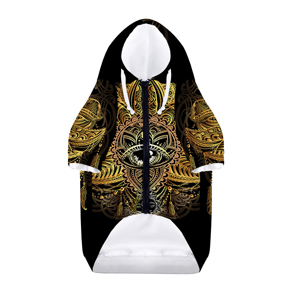Golden Spiritual Lotus Print Dog Zip Up Hoodie