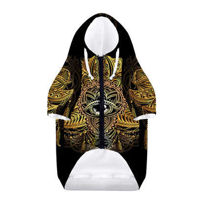 Golden Spiritual Lotus Print Dog Zip Up Hoodie