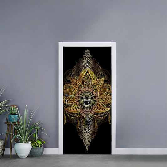 Golden Spiritual Lotus Print Door Sticker