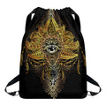 Golden Spiritual Lotus Print Drawstring Backpack