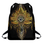 Golden Spiritual Lotus Print Drawstring Backpack