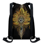 Golden Spiritual Lotus Print Drawstring Backpack