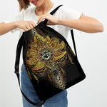 Golden Spiritual Lotus Print Drawstring Backpack