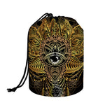 Golden Spiritual Lotus Print Drawstring Makeup Bag