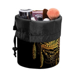 Golden Spiritual Lotus Print Drawstring Makeup Bag
