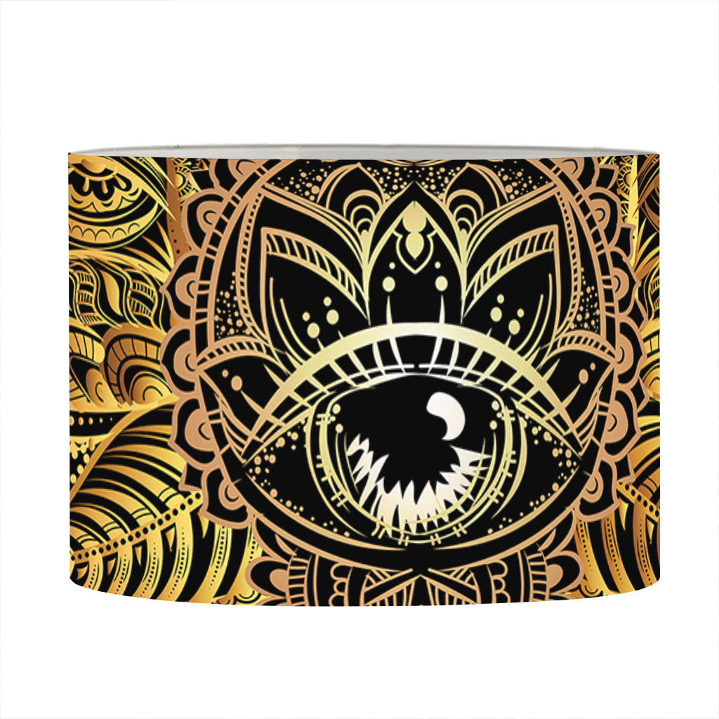 Golden Spiritual Lotus Print Drum Lamp Shade