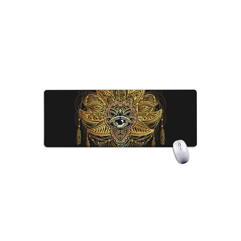 Golden Spiritual Lotus Print Extended Mouse Pad