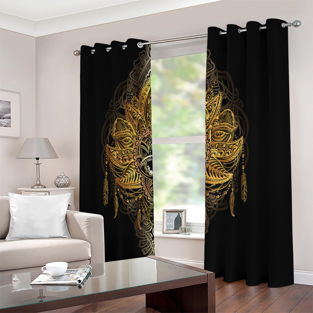 Golden Spiritual Lotus Print Extra Wide Grommet Curtains
