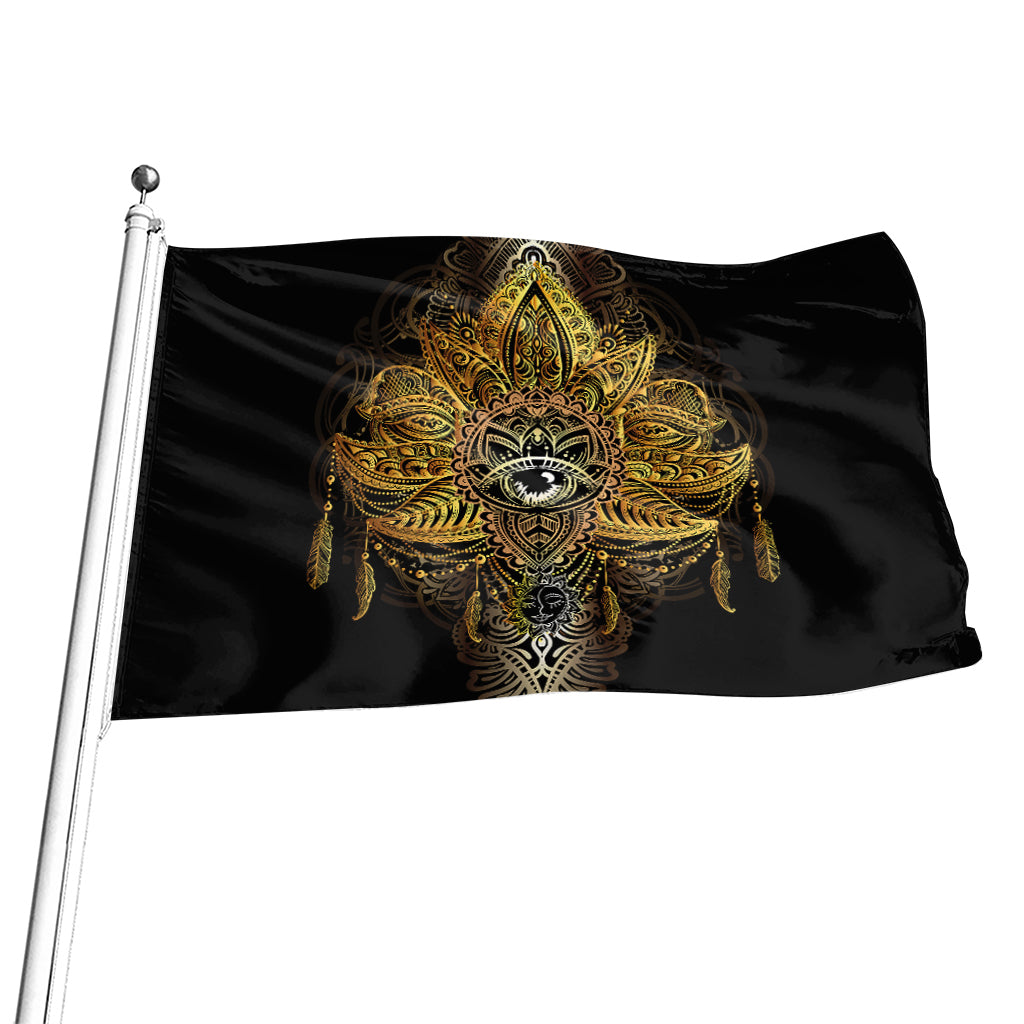 Golden Spiritual Lotus Print Flag