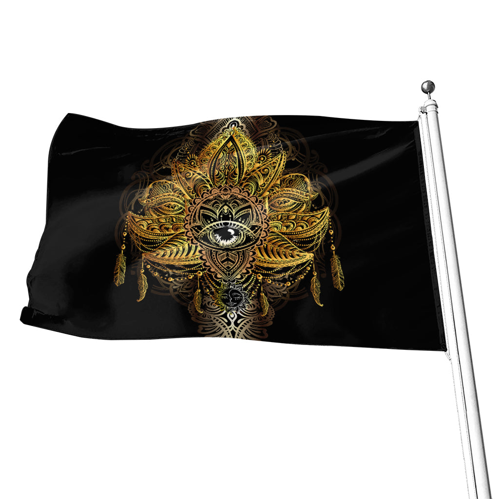 Golden Spiritual Lotus Print Flag