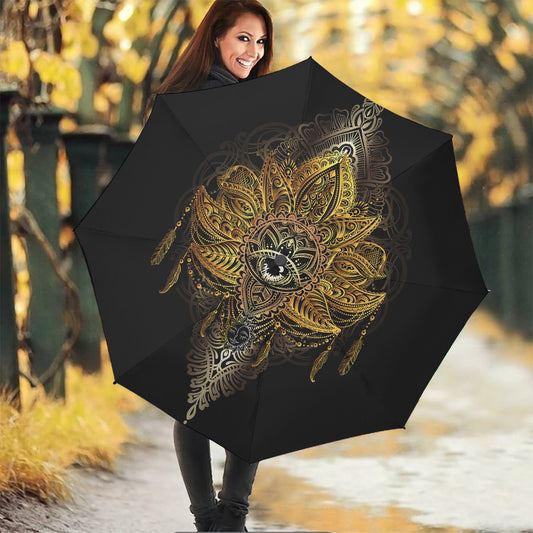 Golden Spiritual Lotus Print Foldable Umbrella