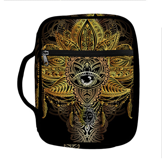 Golden Spiritual Lotus Print Front Pocket Bible Bag