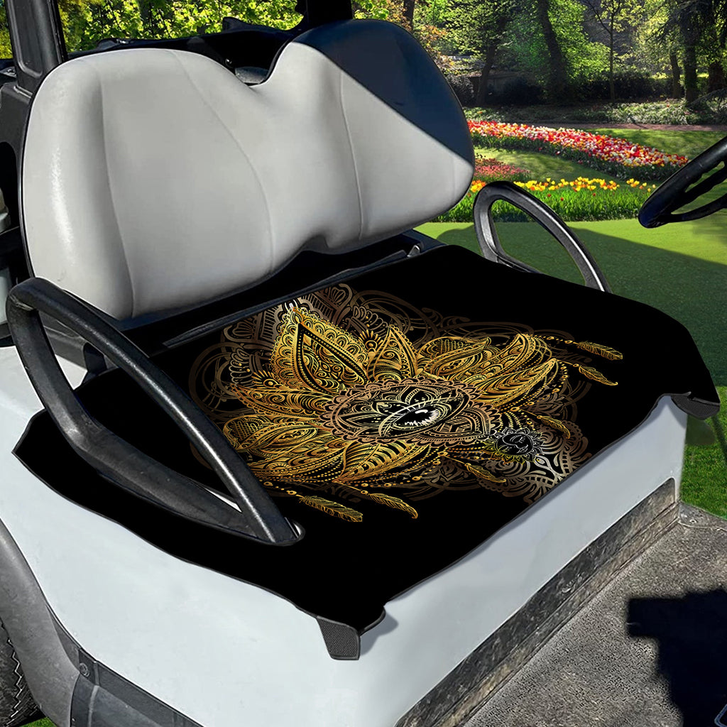 Golden Spiritual Lotus Print Golf Cart Seat Cover