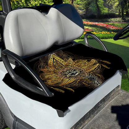 Golden Spiritual Lotus Print Golf Cart Seat Cover