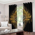 Golden Spiritual Lotus Print Grommet Curtains