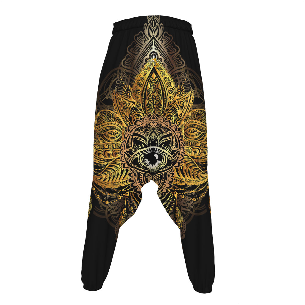 Golden Spiritual Lotus Print Hammer Pants
