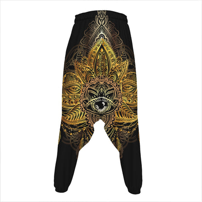 Golden Spiritual Lotus Print Hammer Pants